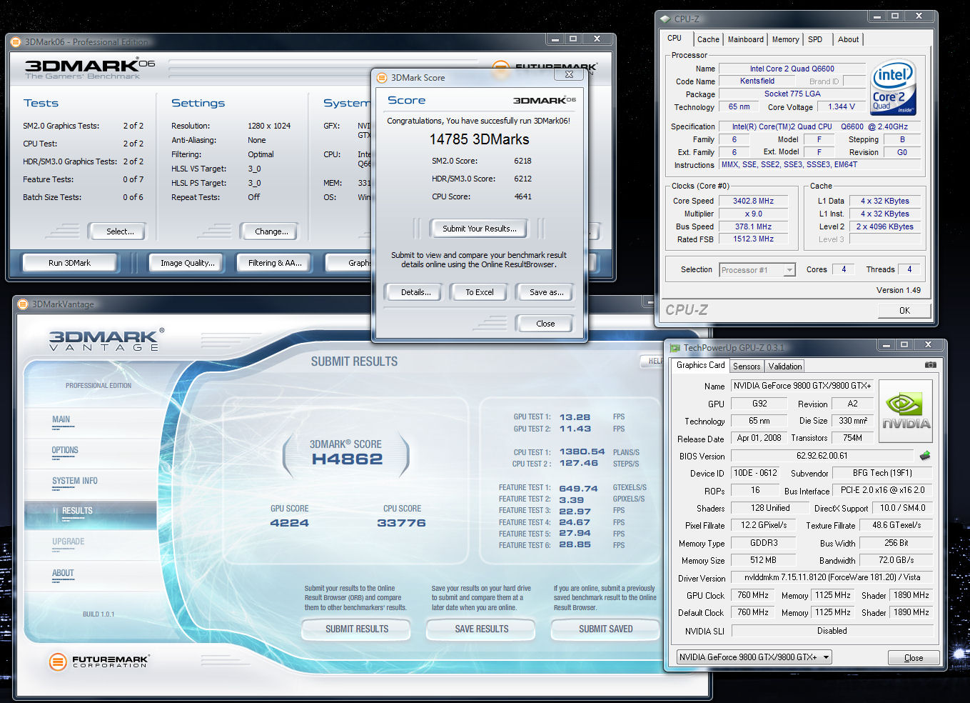 OS: Windows Vista Ultimate x86 3DMark 2006 Score: 14785