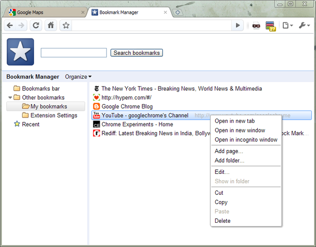 Chrome v5.0 Bookmark Manager
